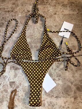 triangl swimwear Brown & Yellow Polka Dot Triangle Bikini